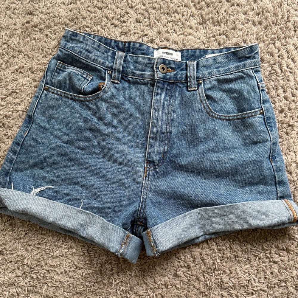 Cotton On Blue Jean Shorts Distressed Mid-Thigh
